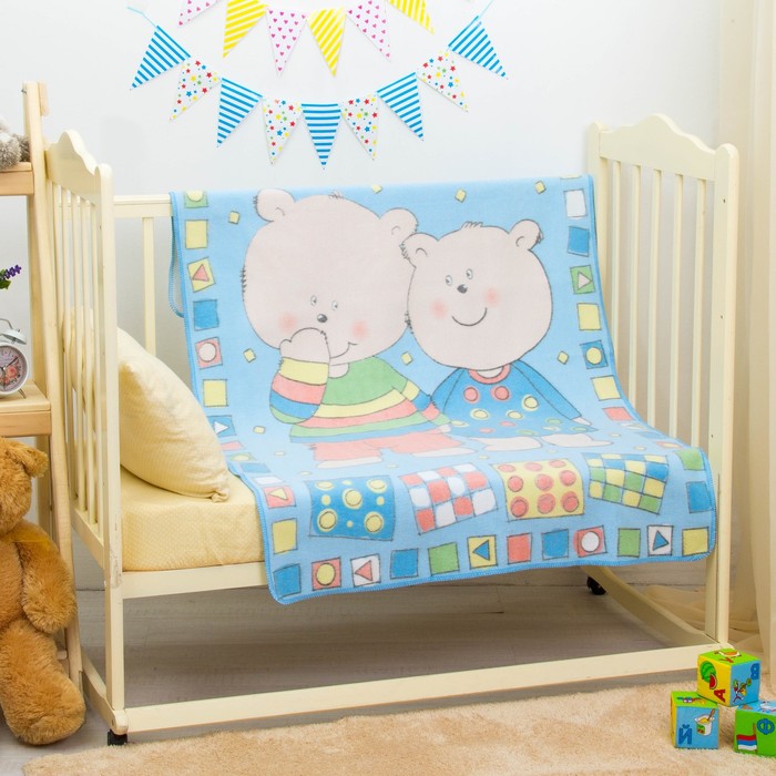Одеяло байковое "Два медведя", размер 100х140 см, цвет голубой, хл100% 390 г/м D311511