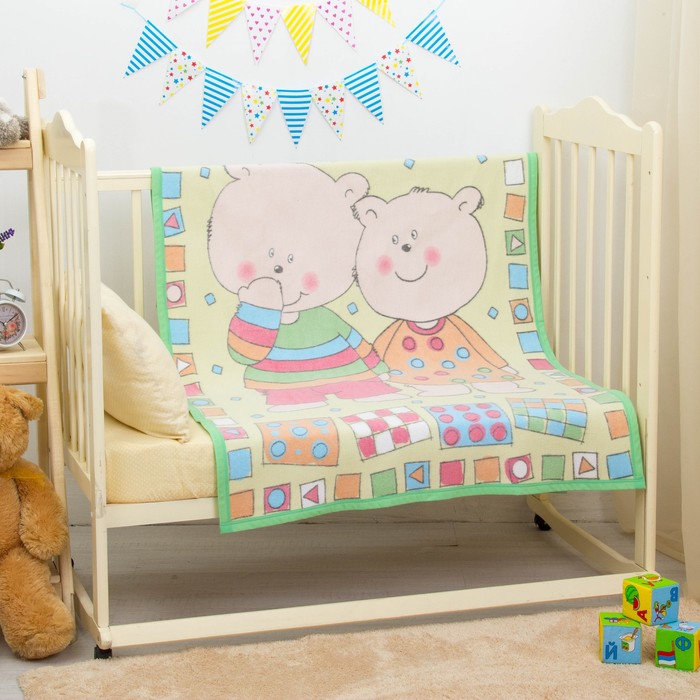 Одеяло байковое "Два медведя", размер 100х140 см, цвет жёлтый, хл100% 390 г/м D311511