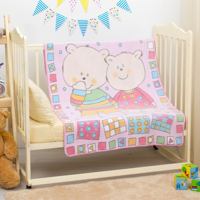 Одеяло байковое "Два медведя", размер 100х140 см, цвет розовый, хл100% 390 г/м D311511