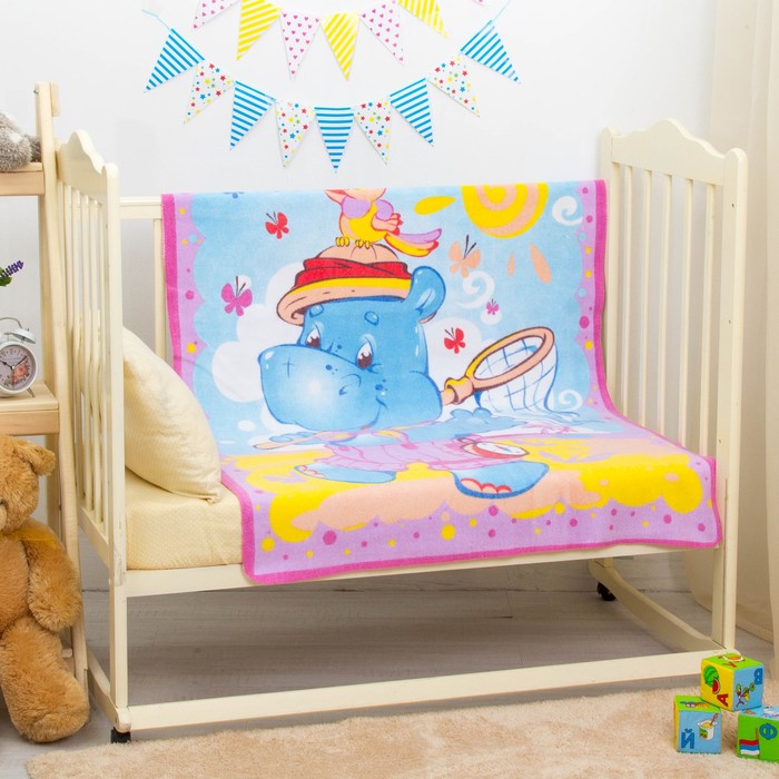 Одеяло байковое "Бегемот и попугай", размер 100х140 см, цвет розовый, хл100% 390 г/м D311511   27564