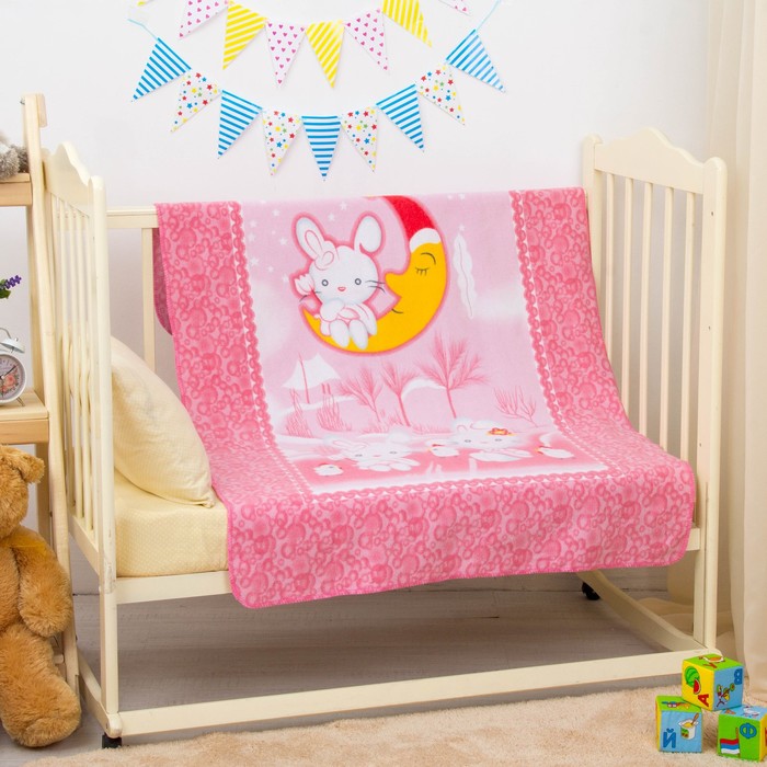 Одеяло байковое "Зайка на луне", размер 100х140 см, цвет розовый, хл100% 390 г/м D311511