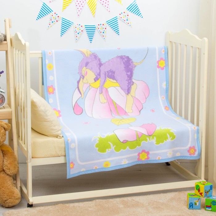 Одеяло байковое "Мышь на цветке", размер 100х140 см, цвет голубой, хл100% 390 г/м D311511