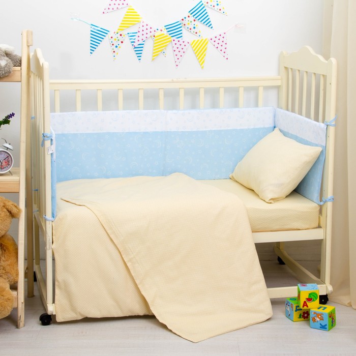 Борт из 4 частей "Луны", размер 60х35 см, 120х35 см, цвет голубой, хл100% бязь S6012702