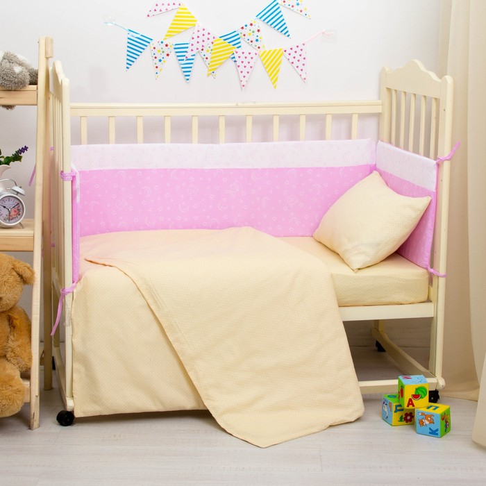 Борт из 4 частей "Луны", размер 60х35 см, 120х35 см, цвет розовый, хл100% бязь S6012702