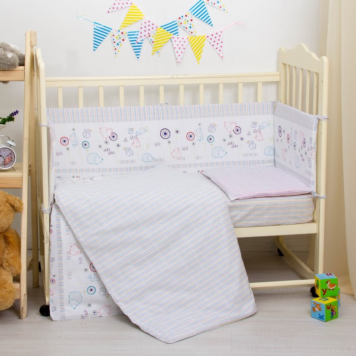 Комплект в кроватку "Ёжики", 6 предметов, цвет белый, хл100% 125 г/м H613-01