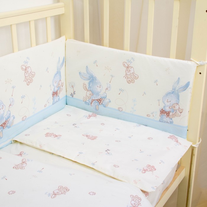 Комплект в кроватку "Зайчки", 6 предметов, цвет голубой, хл100% 125 г/м H813-01