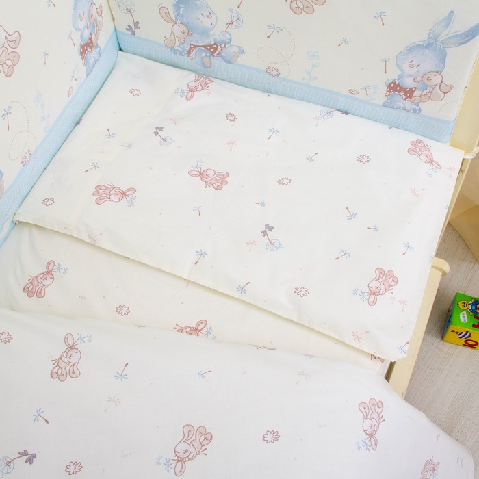 Комплект в кроватку "Зайчки", 6 предметов, цвет голубой, хл100% 125 г/м H813-01