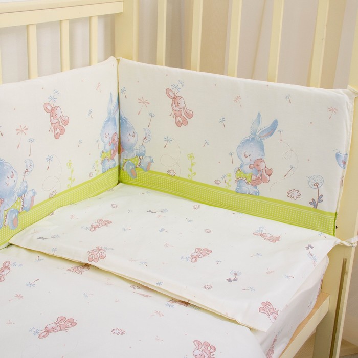 Комплект в кроватку "Зайчки", 6 предметов, цвет салатовый, хл100% 125 г/м H813-01