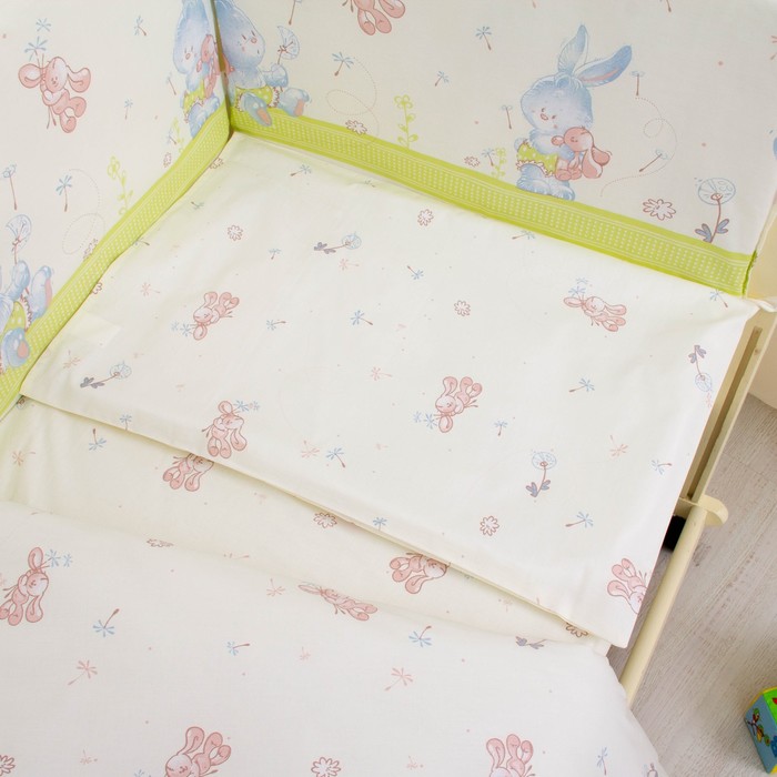 Комплект в кроватку "Зайчки", 6 предметов, цвет салатовый, хл100% 125 г/м H813-01