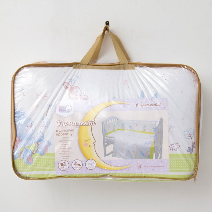 Комплект в кроватку "Зайчки", 6 предметов, цвет салатовый, хл100% 125 г/м H813-01