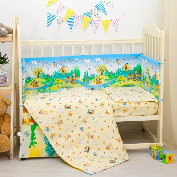 Комплект в кроватку "Гуси-лебеди", 6 предметов, цвет жёлтый, хл100% 125 г/м H713-1