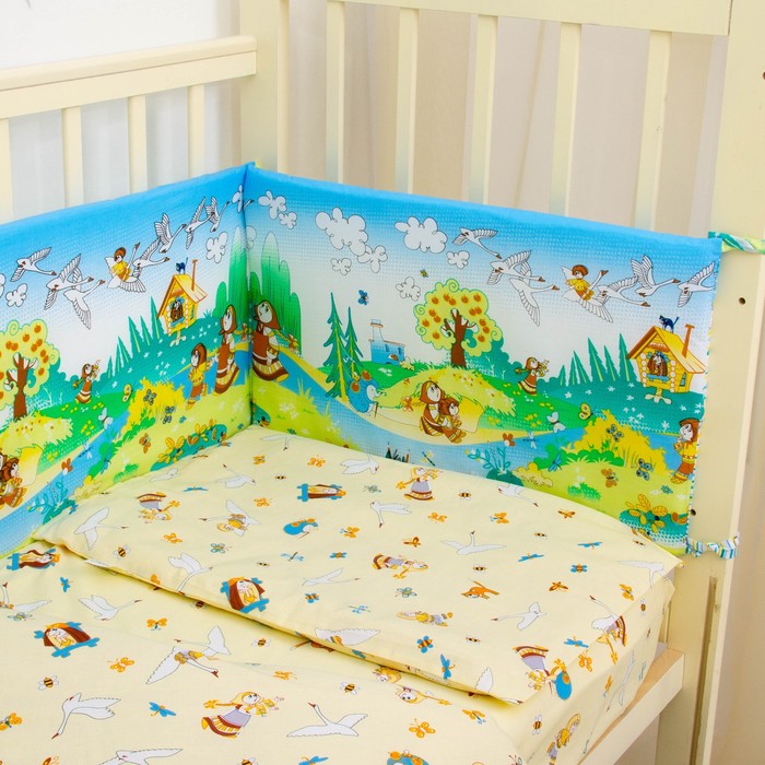 Комплект в кроватку "Гуси-лебеди", 6 предметов, цвет жёлтый, хл100% 125 г/м H713-1