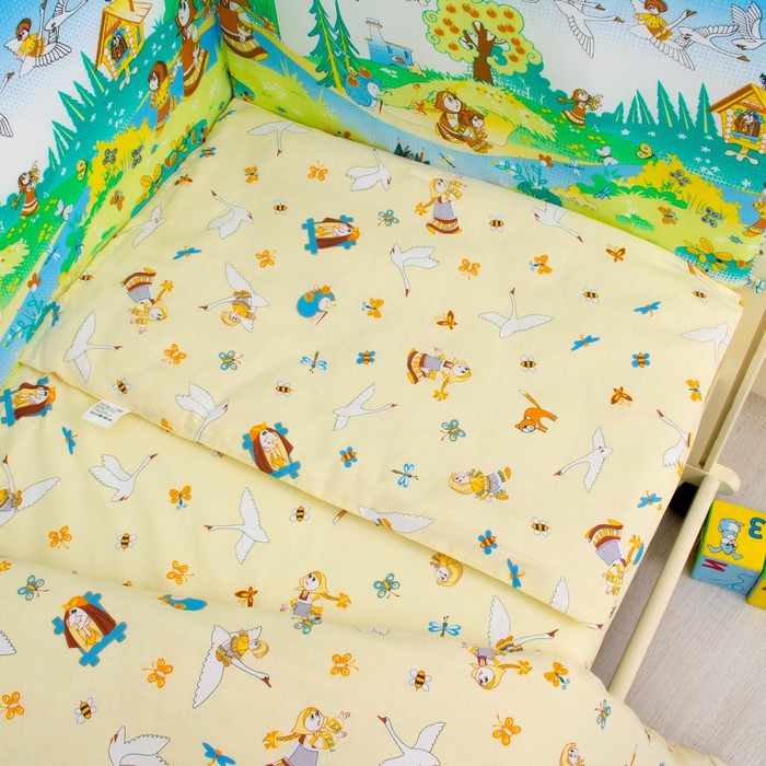 Комплект в кроватку "Гуси-лебеди", 6 предметов, цвет жёлтый, хл100% 125 г/м H713-1