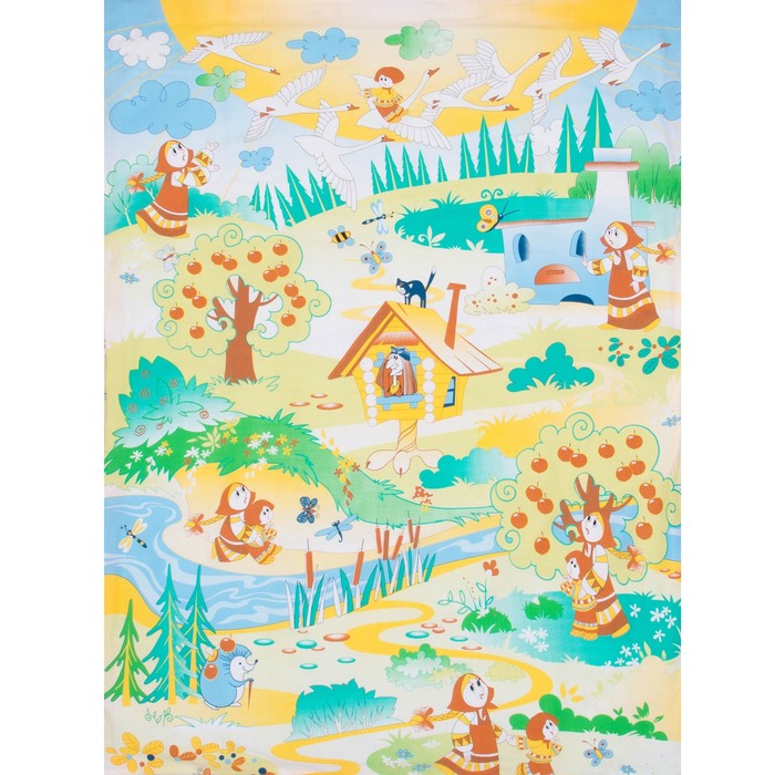 Комплект в кроватку "Гуси-лебеди", 6 предметов, цвет жёлтый, хл100% 125 г/м H713-1