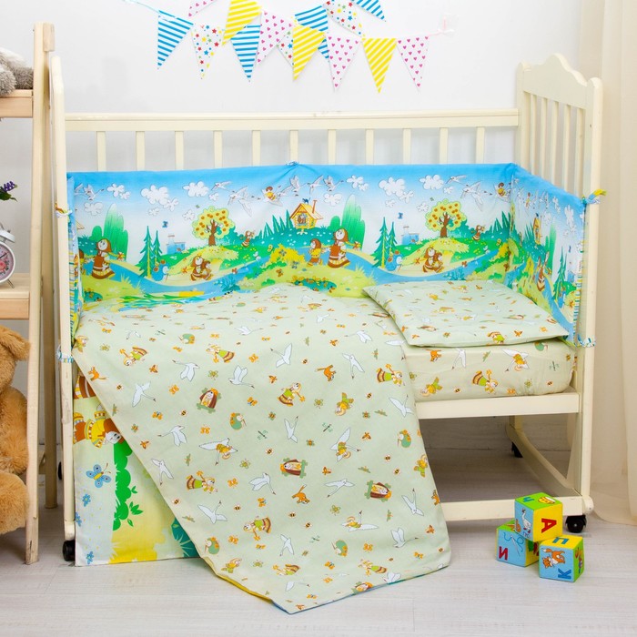 Комплект в кроватку "Гуси-лебеди", 6 предметов, цвет салатовый, хл100% 125 г/м H713-1