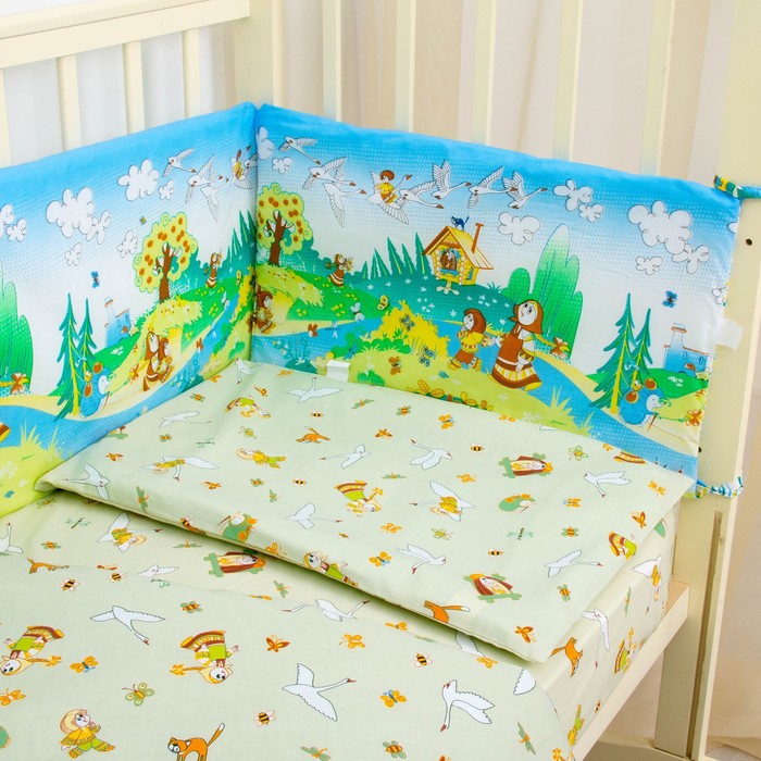 Комплект в кроватку "Гуси-лебеди", 6 предметов, цвет салатовый, хл100% 125 г/м H713-1