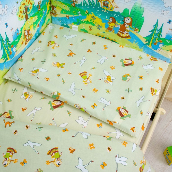Комплект в кроватку "Гуси-лебеди", 6 предметов, цвет салатовый, хл100% 125 г/м H713-1