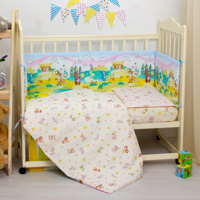 Комплект в кроватку "Колобок", 6 предметов, цвет жёлтый, хл100% 125 г/м H713-2