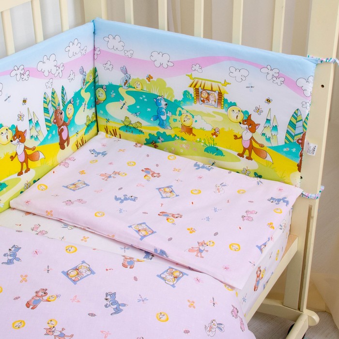 Комплект в кроватку "Колобок", 6 предметов, цвет розовый, хл100% 125 г/м H713-2