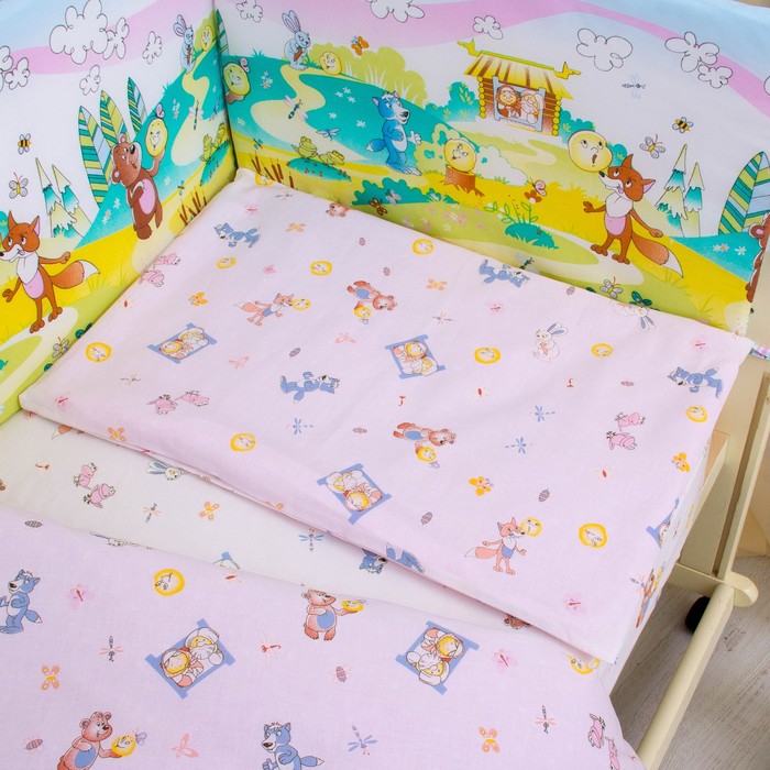 Комплект в кроватку "Колобок", 6 предметов, цвет розовый, хл100% 125 г/м H713-2