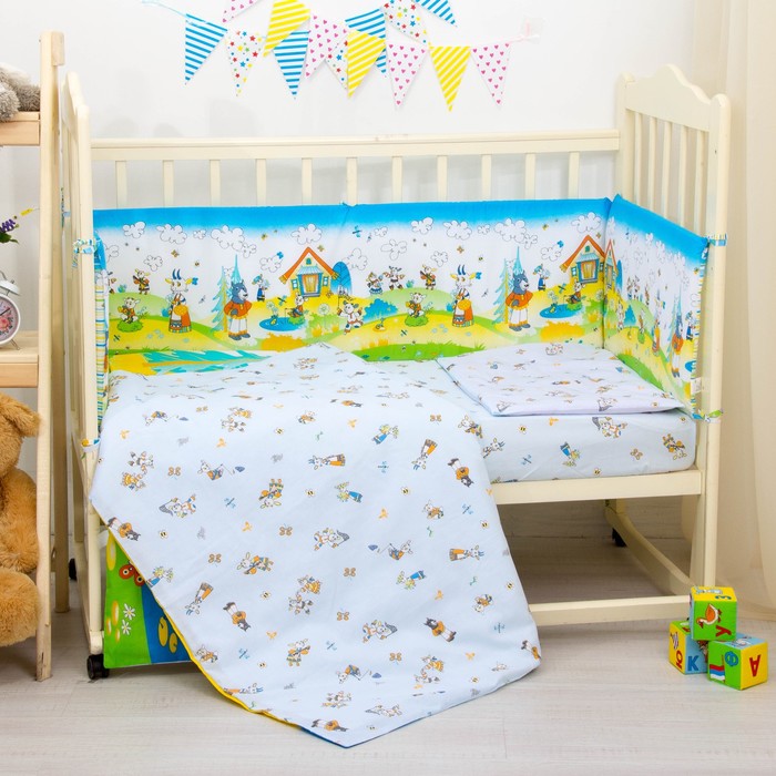 Комплект в кроватку "Семеро козлят", 6 предметов, цвет голубой, хл100% 125 г/м H713-4