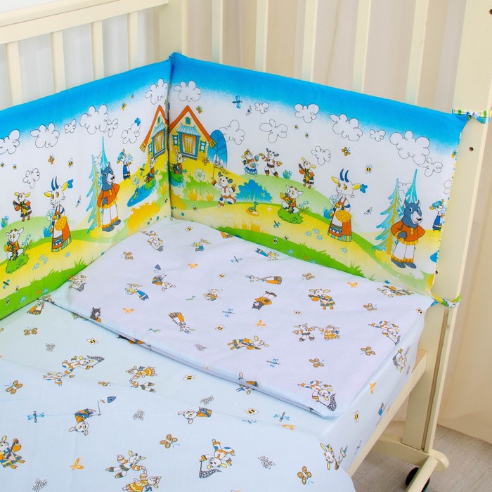 Комплект в кроватку "Семеро козлят", 6 предметов, цвет голубой, хл100% 125 г/м H713-4