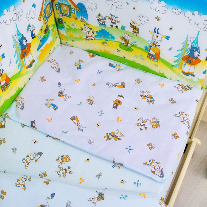Комплект в кроватку "Семеро козлят", 6 предметов, цвет голубой, хл100% 125 г/м H713-4
