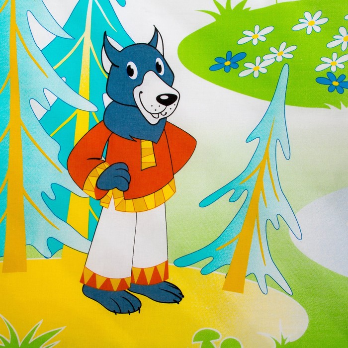 Комплект в кроватку "Семеро козлят", 6 предметов, цвет голубой, хл100% 125 г/м H713-4