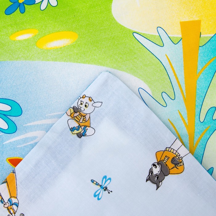 Комплект в кроватку "Семеро козлят", 6 предметов, цвет голубой, хл100% 125 г/м H713-4