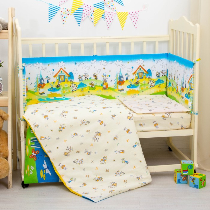 Комплект в кроватку "Семеро козлят", 6 предметов, цвет жёлтый, хл100% 125 г/м H713-4