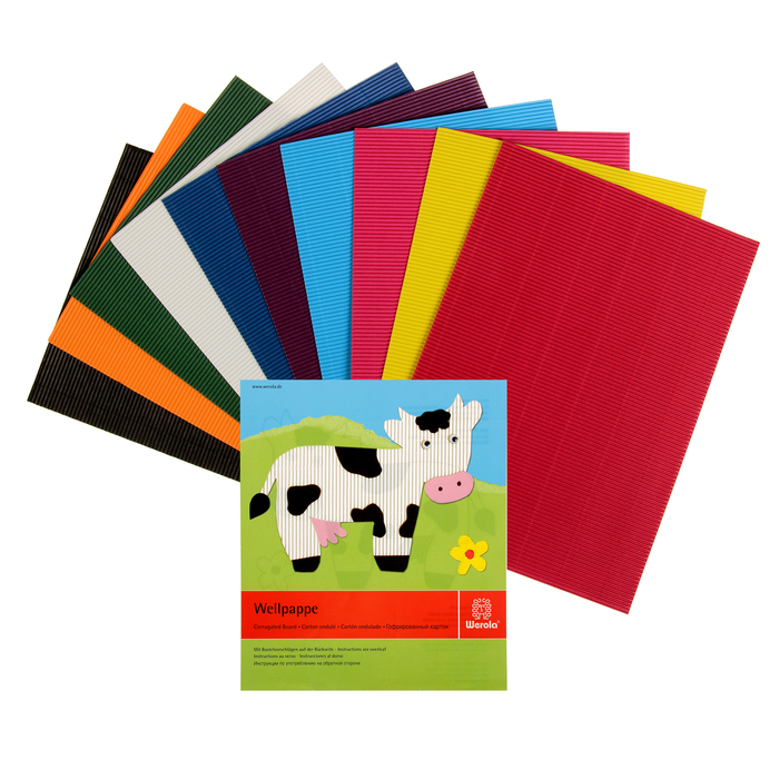 Картон цветной гофрированный 350*250 мм Werola e-wave 110 г/м², ассорти, ЦЕНА ЗА 1 ЛИСТ