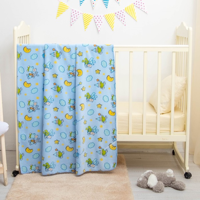 Детский плед "Мишки и зайки", размер 100х140 см, цвет голубой, пэ100%, флис 200 г/м F42152