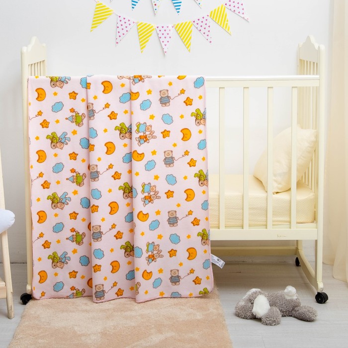 Детский плед "Мишки и зайки", размер 100х140 см, цвет розовый, пэ100%, флис 200 г/м F42152