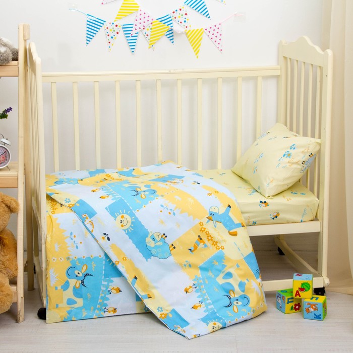 Детское постельное бельё "Ферма", размер 112х147, 60х120, 40х60 см, цвет голубой, хл100%, сатин 135 B40010