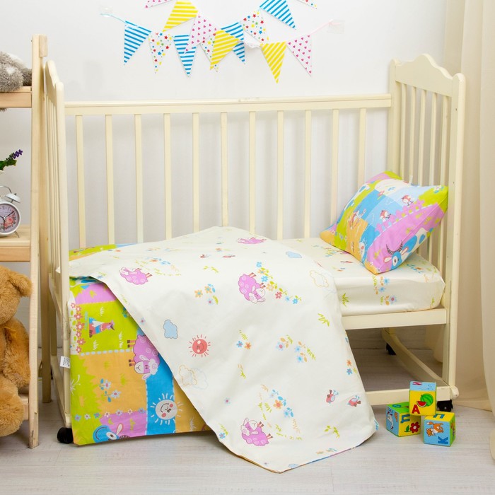 Детское постельное бельё "Ферма", размер 112х147, 60х120, 40х60 см, цвет жёлтый, хл100%, сатин 135 B40010