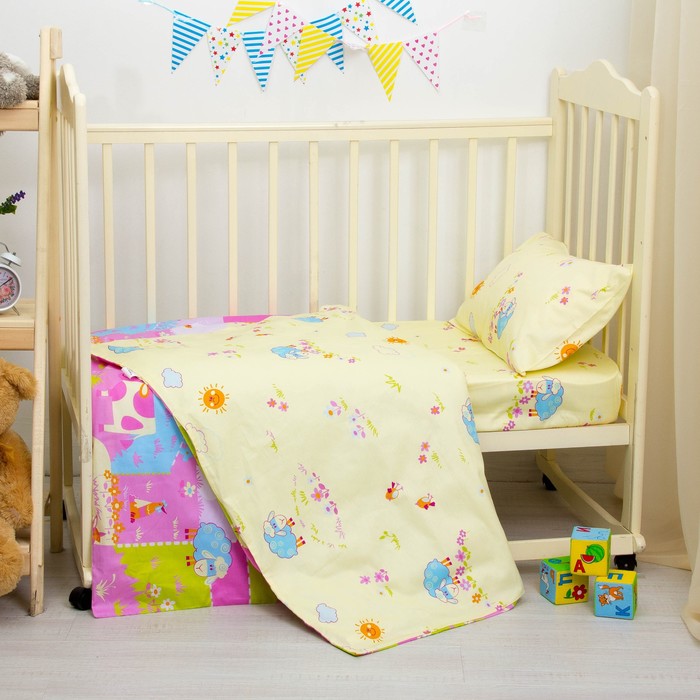 Детское постельное бельё "Ферма", размер 112х147, 60х120, 40х60 см, цвет розовый, хл100%, сатин 135 B40010