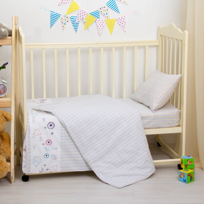 Детское постельное бельё "Ёжики", размер 112х147, 60х120, 40х60 см, цвет белый, хл100%, бязь 135 г/м B49010