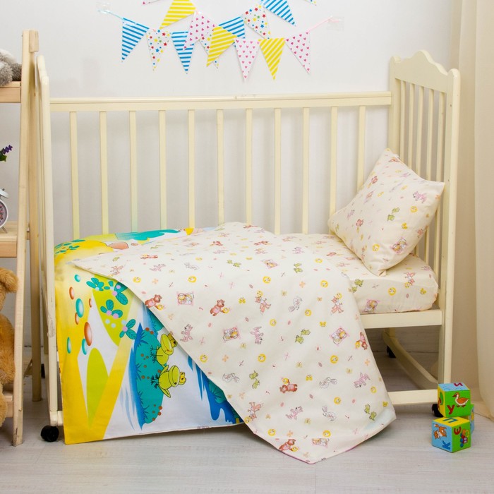 Детское постельное бельё "Колобок", размер 112х147, 60х120, 40х60 см, цвет жёлтый, хл100%, бязь 125 г/м C0115