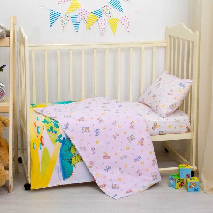 Детское постельное бельё "Колобок", размер 112х147, 60х120, 40х60 см, цвет розовый, хл100%, бязь 125 г/м C0115