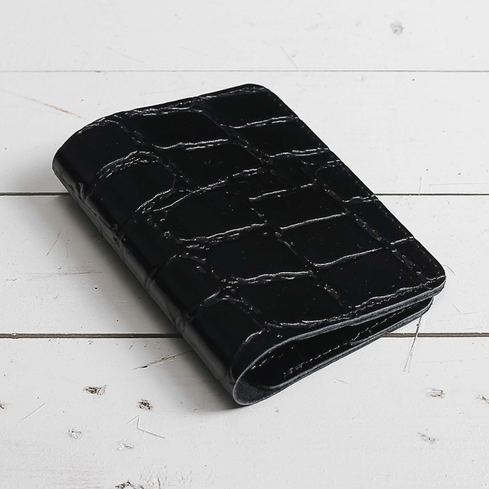 Портмоне мужское, 2 отдела, для карт, крокодил, цвет чёрный