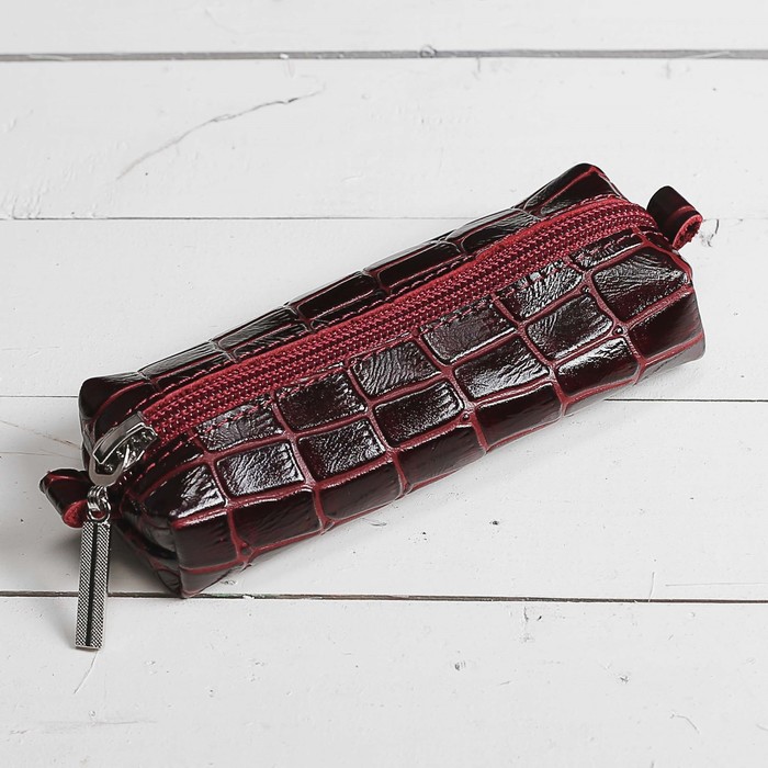 Ключница на молнии, 1 отдел, крокодил, цвет бордовый