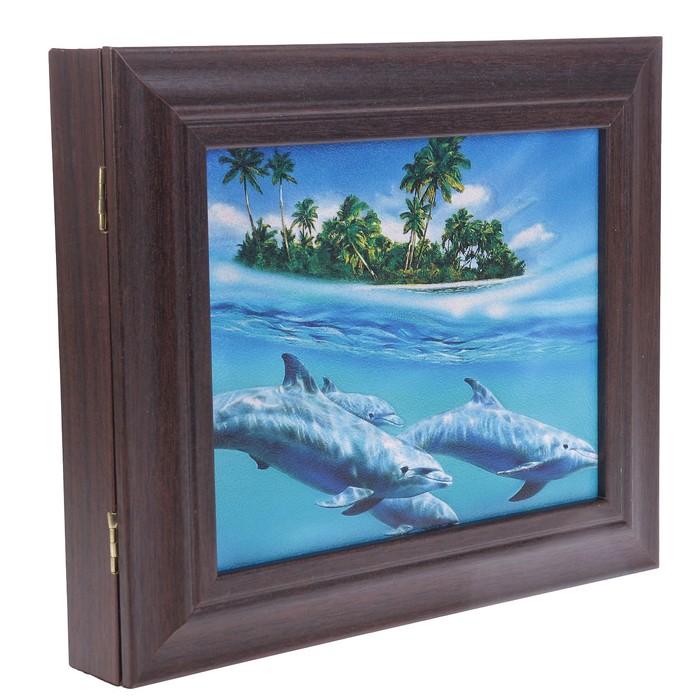 Ключница "Дельфины в океане" 25х30 см Венге