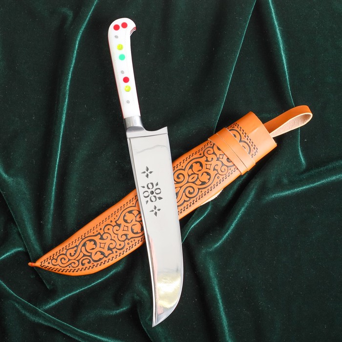 Пчак Шархон, рукоять из оргстекла (ёрма), гравировка на клинке