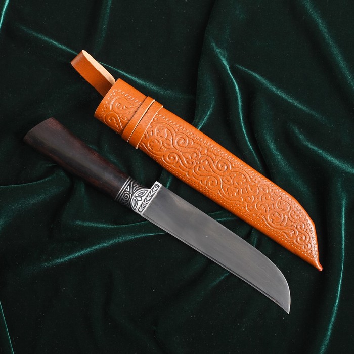 Пчак Шархон, рукоять чёрная из граба (сухма), гарда из олова с гравировкой