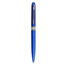 Ручка шариковая, поворотная, под логотип, корпус металлик синий с серебристой вставкой, стержень синий от Сима-ленд