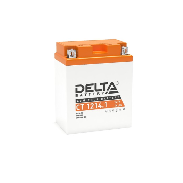 фото Аккумуляторная батарея delta ст1214.1 (yb14-bs, ytx14ah, ytx14ah-bs) 12в, 14 ач прямая (+ -)