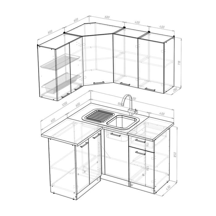 Кухонный гарнитур Регина прайм, 1200 х 1400 мм