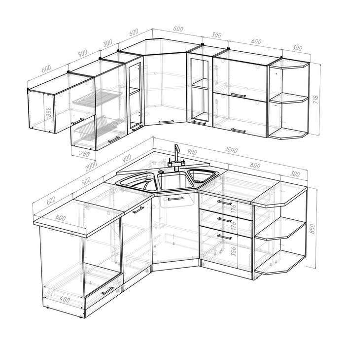 Кухонный гарнитур Рианна оптима, 1800 х 2000 мм