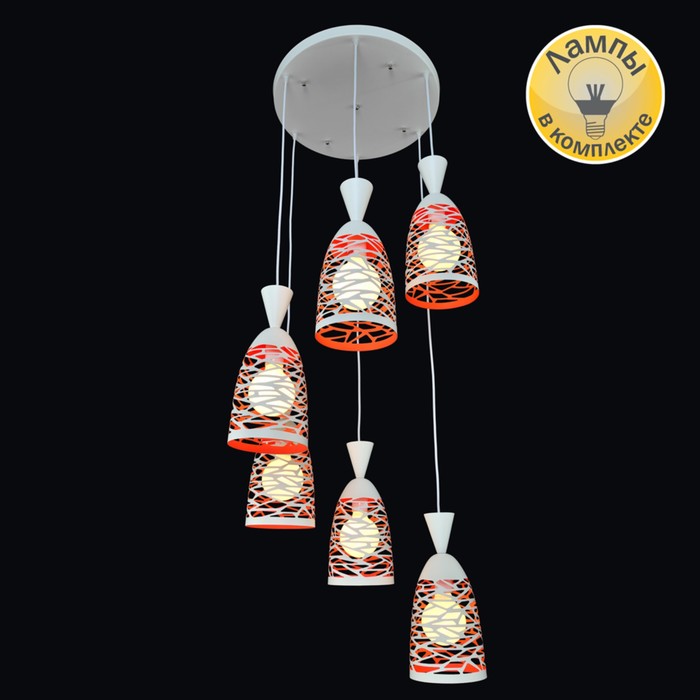 Люстра подвесная "Дана" 6 ламп Е27 белый,оранжевый 57х57х255