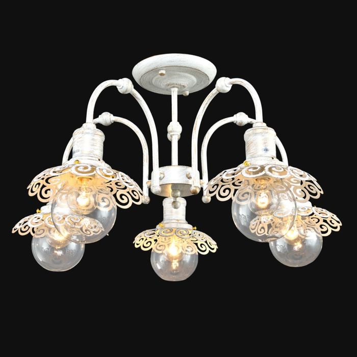 Люстра "Элина" 5 ламп Е14 Патинированный, белый, золотистый 58х58х32